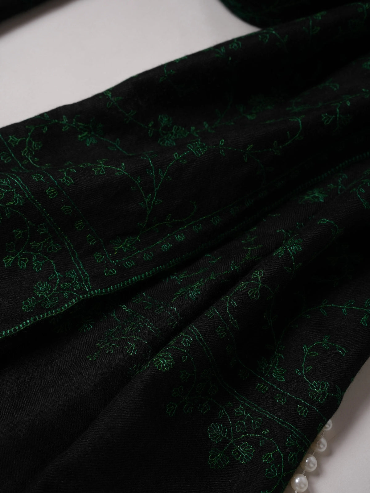 Emerald Green Embroidered Hand Embroidered Original Cashmere Scarf