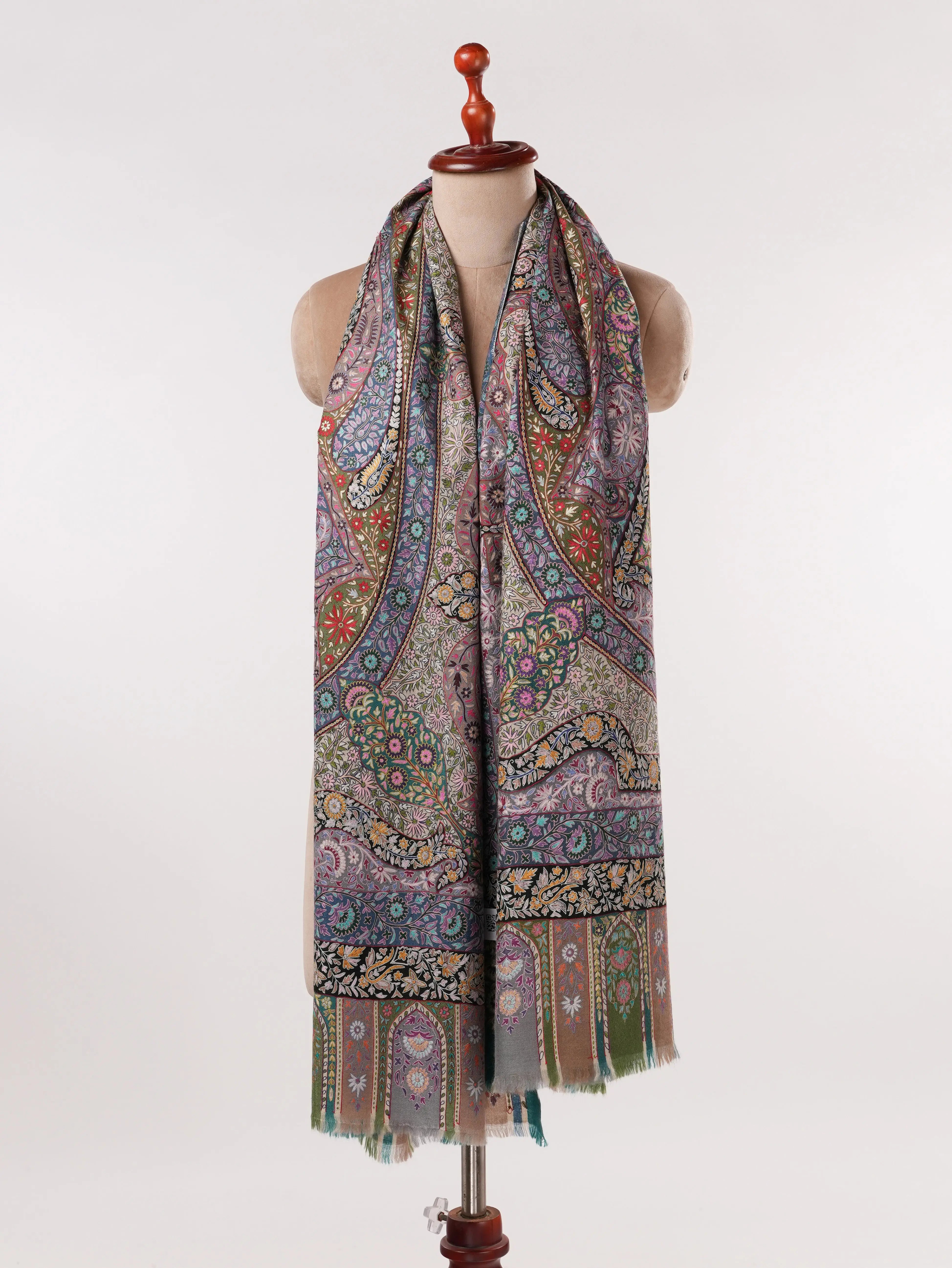 Kalamkari Pure Handwoven Pashmina Shawl with Hand Embroidery Shahkaar.com
