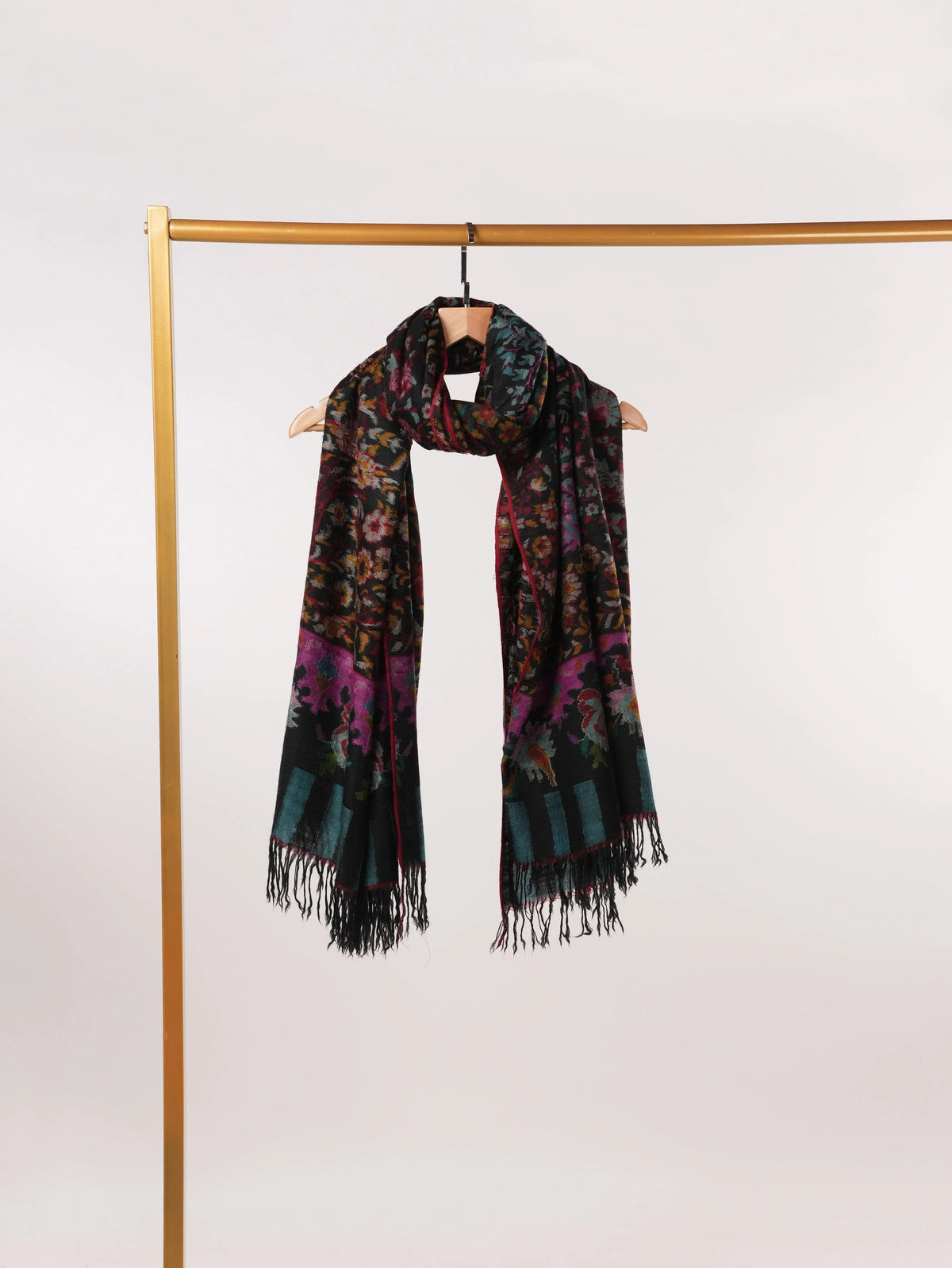 Women's Kani Kashmiri Handwoven Pure Black Pashmina Shawl Shahkaar.com