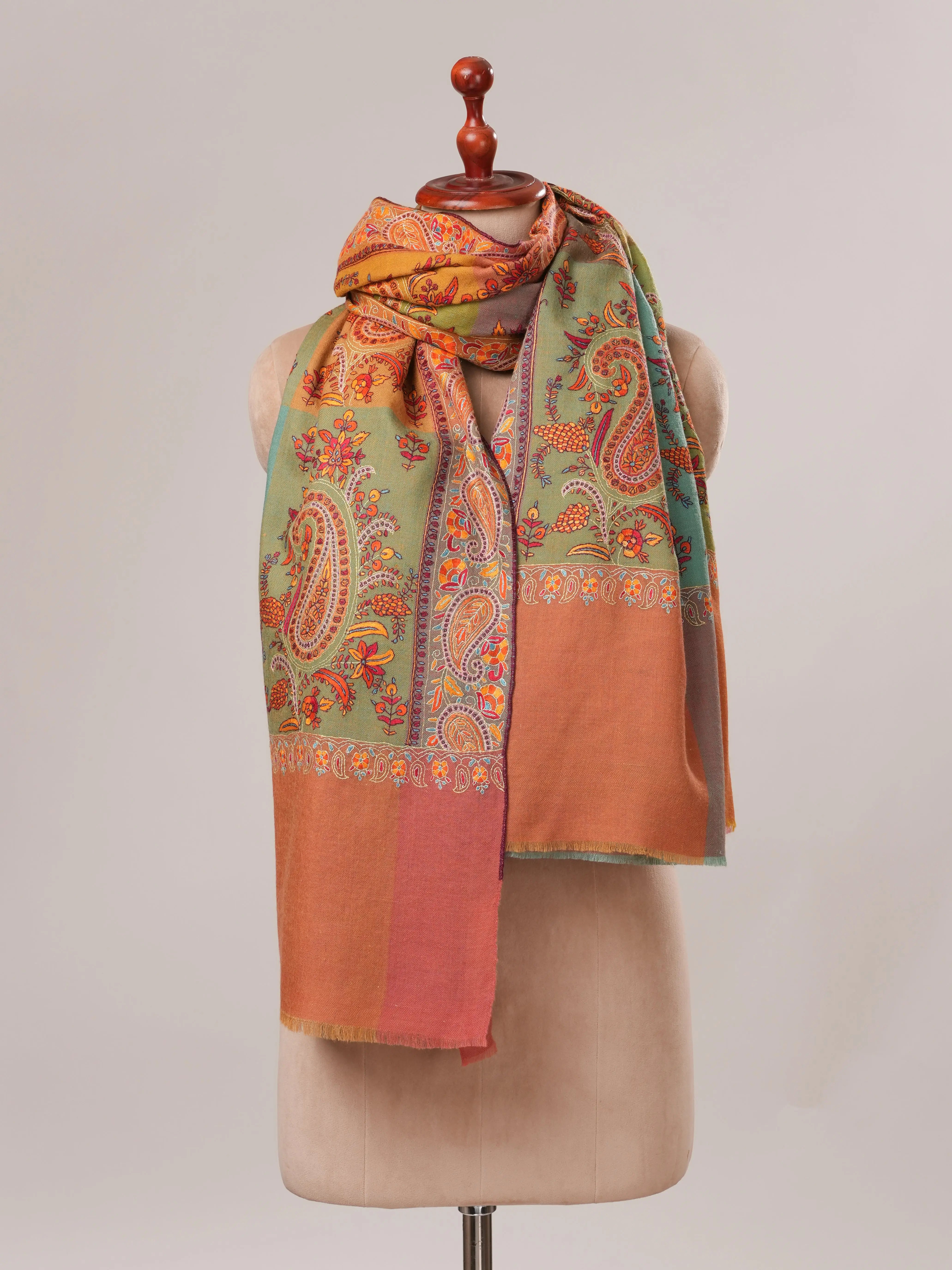 Multicolor Pashmina Shawl with Hand Embroidery Shahkaar.com