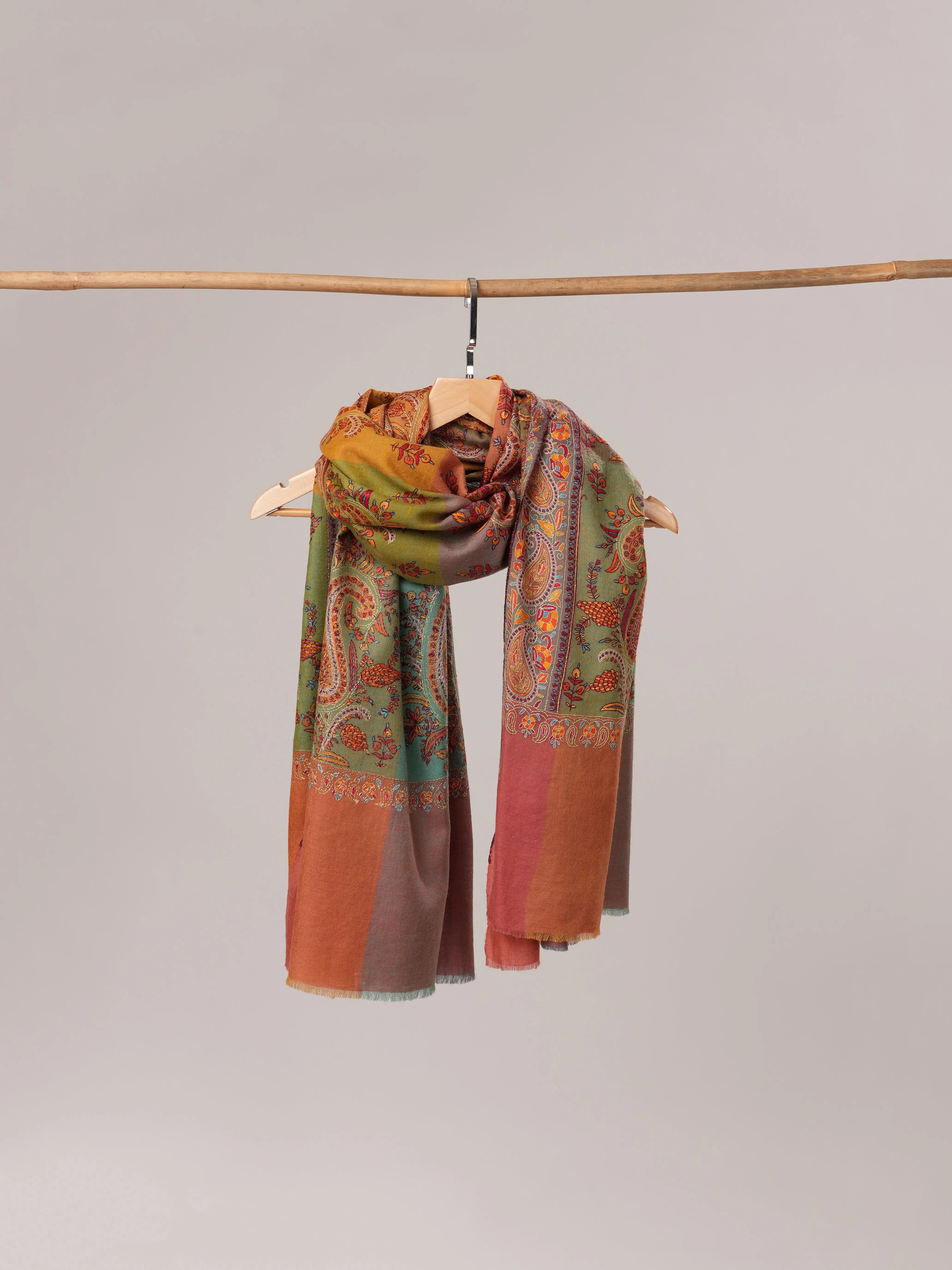 Multicolor Pashmina Shawl with Hand Embroidery Shahkaar.com