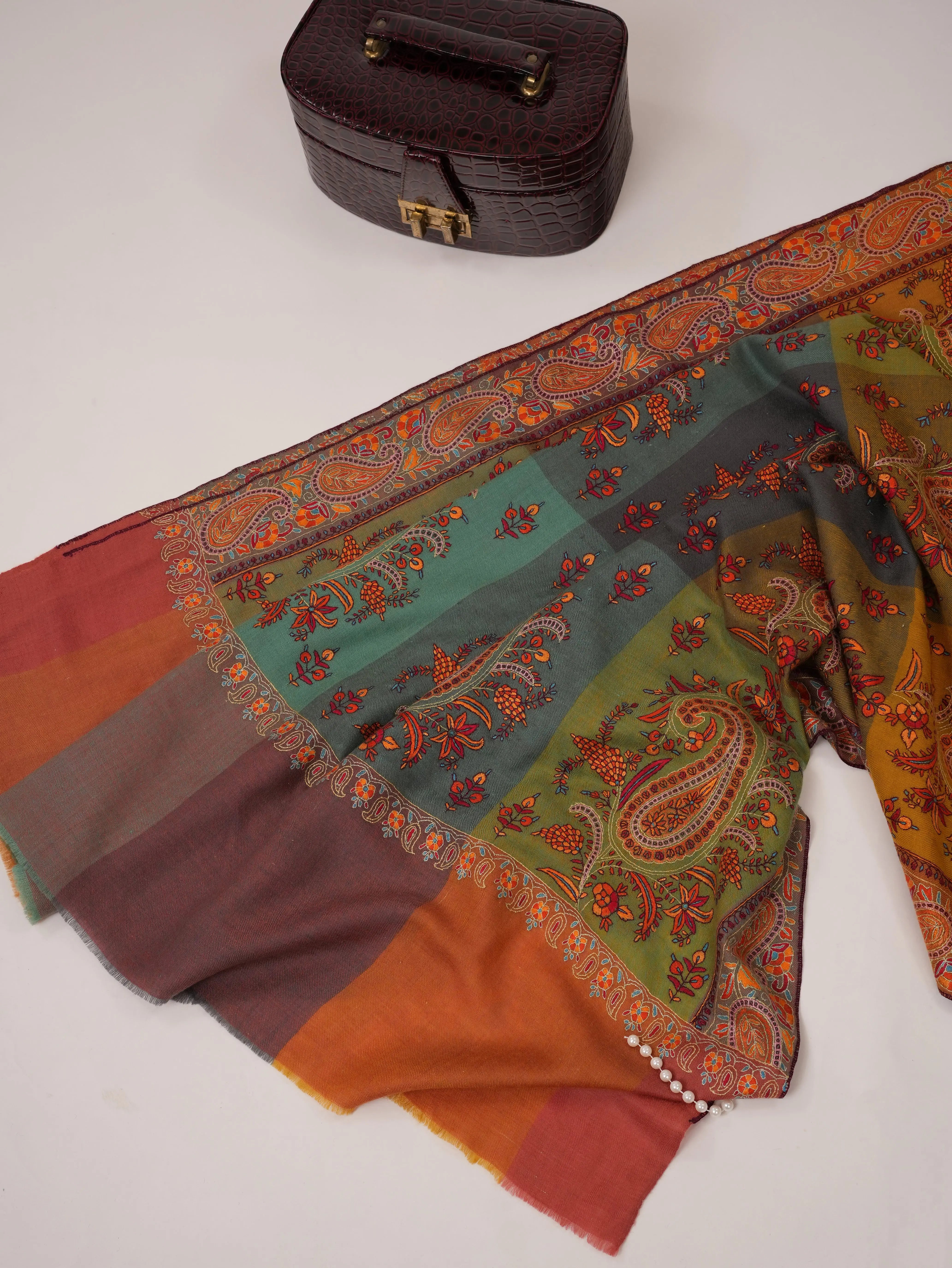 Multicolor Pashmina Shawl with Hand Embroidery Shahkaar.com