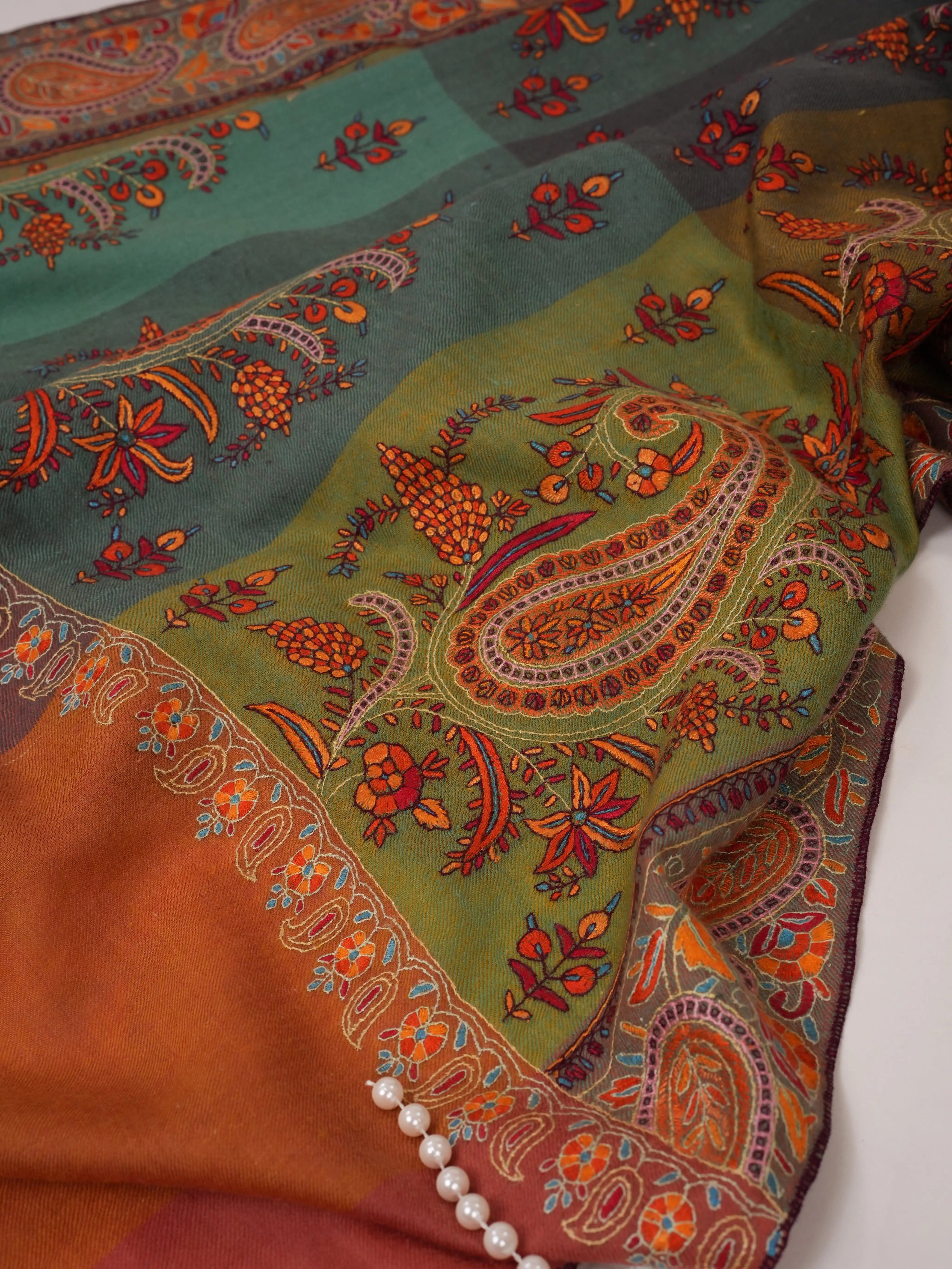 Multicolor Pashmina Shawl with Hand Embroidery Shahkaar.com