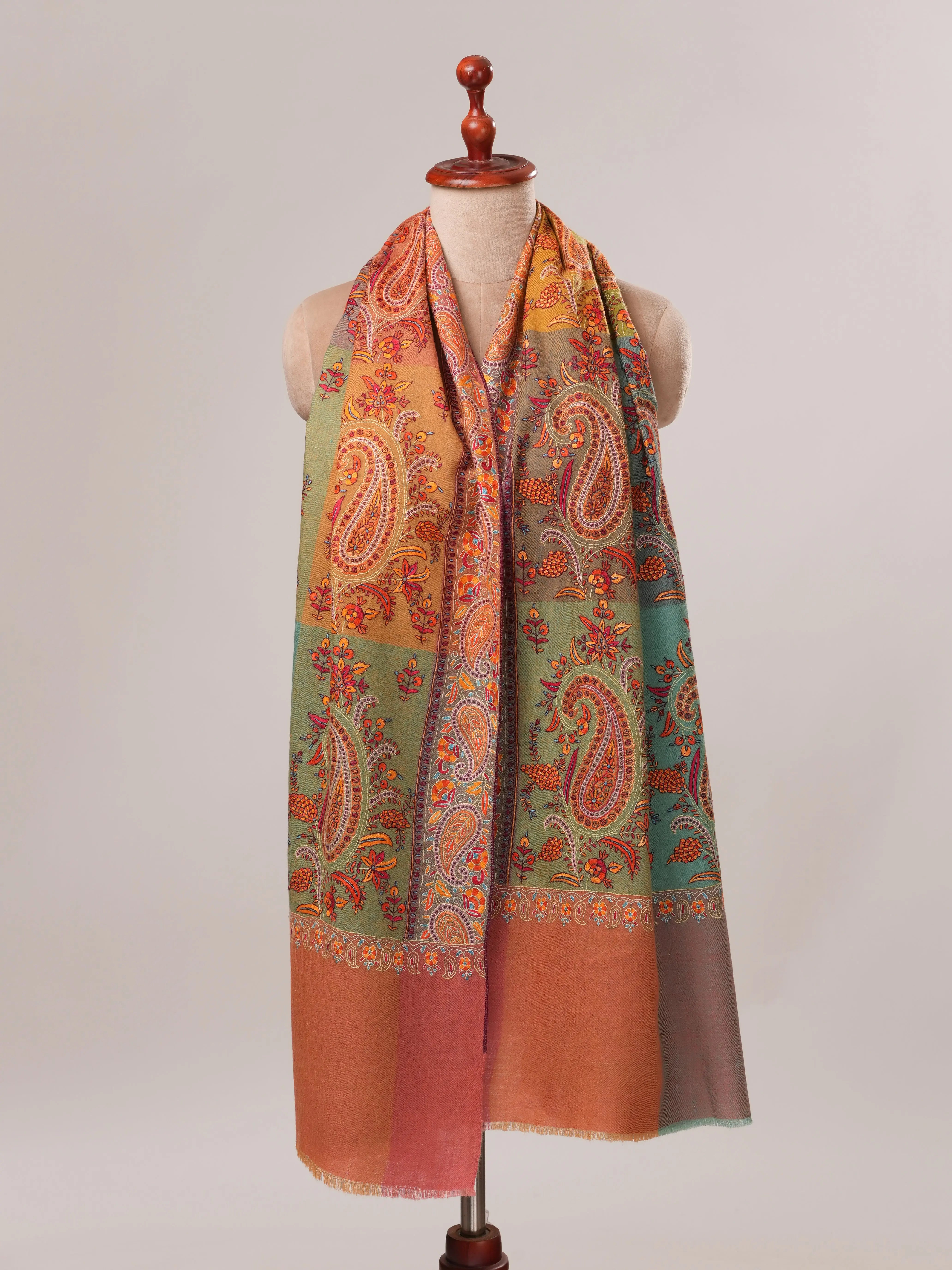 Multicolor Pashmina Shawl with Hand Embroidery Shahkaar.com