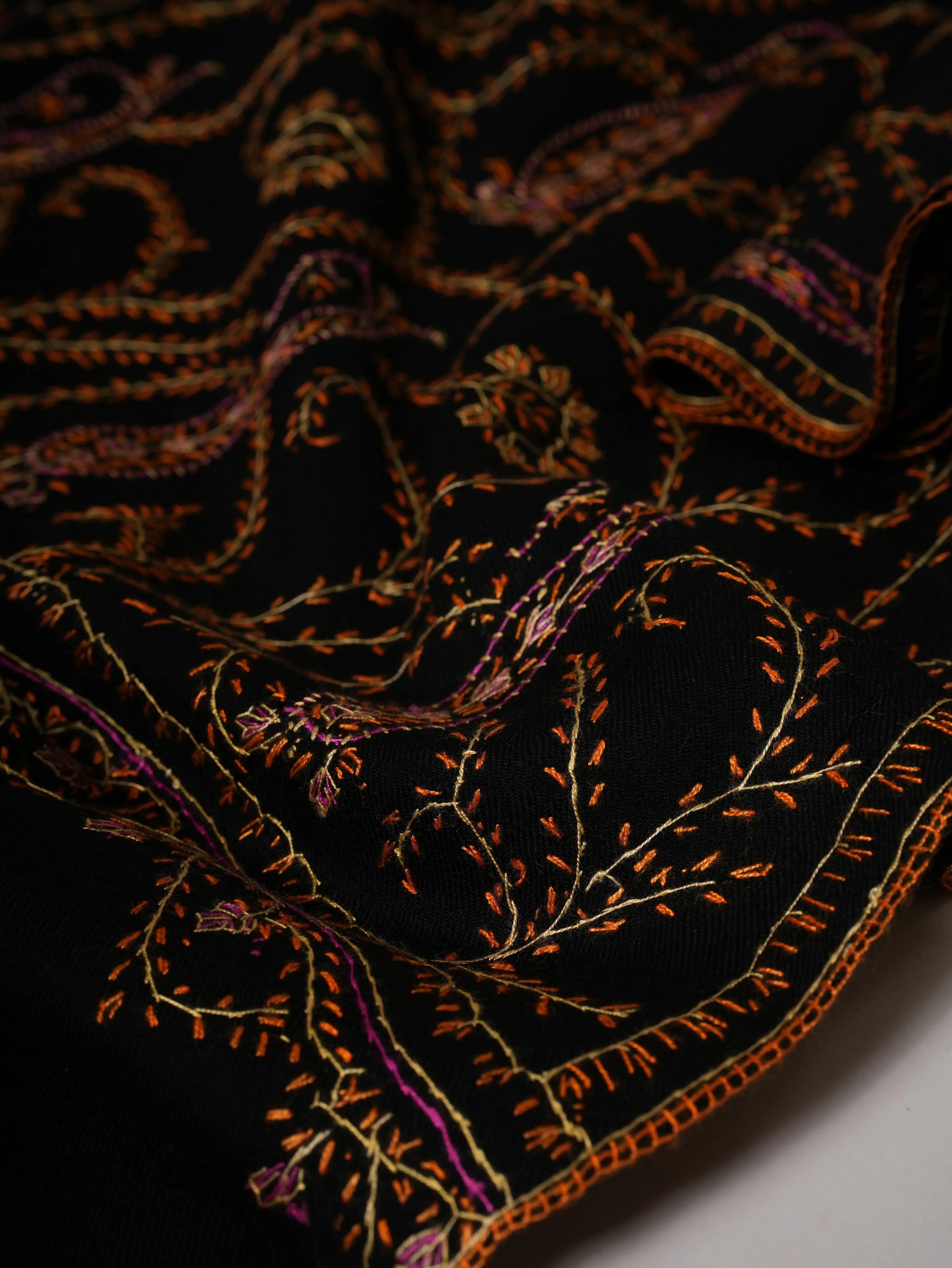Black Hand Embroidered Jali Fine Wool Warm Shawl Shahkaar