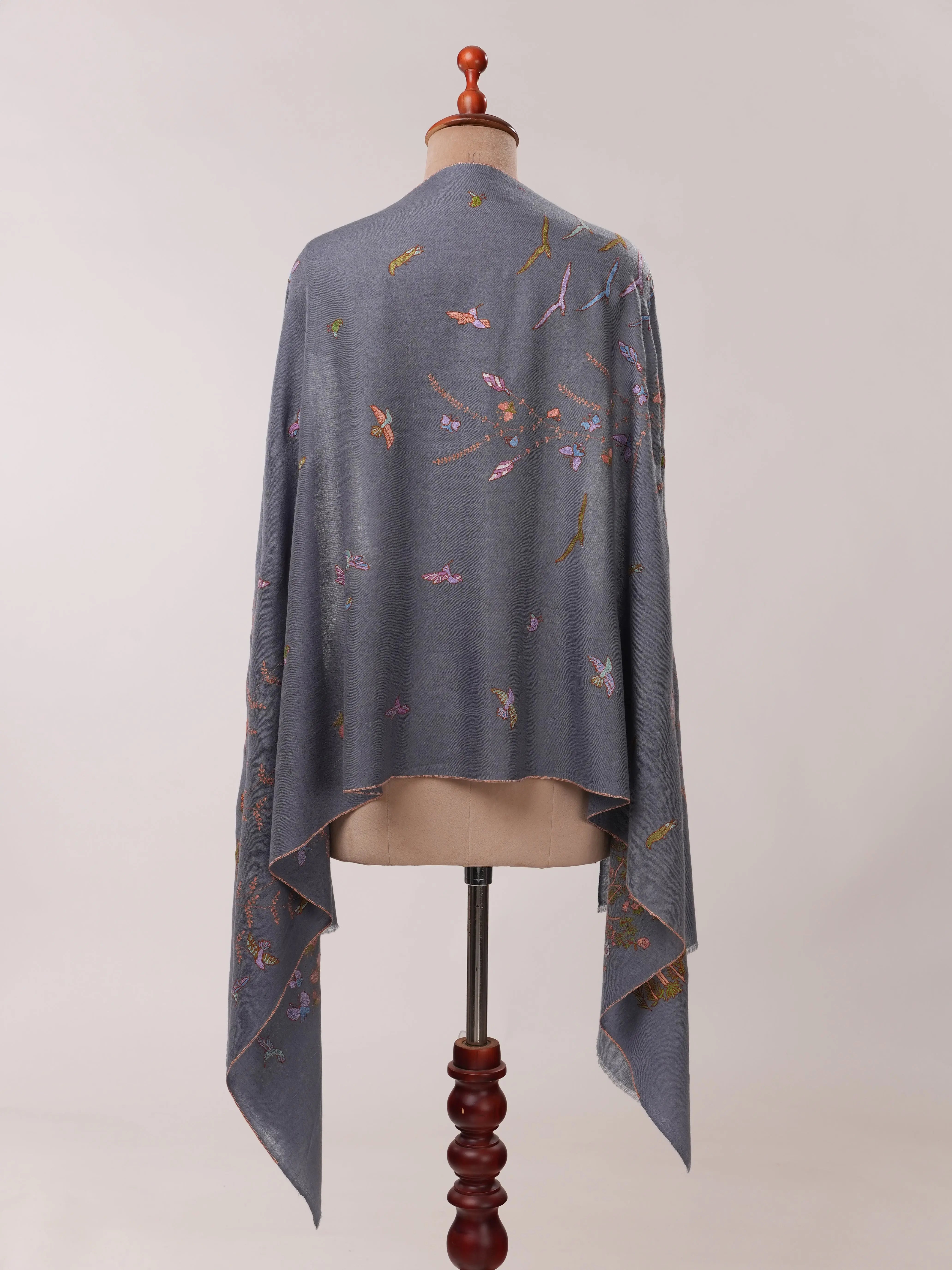 Slate Grey Cashmere Scarf with Hand Embroidery Shahkaar.com