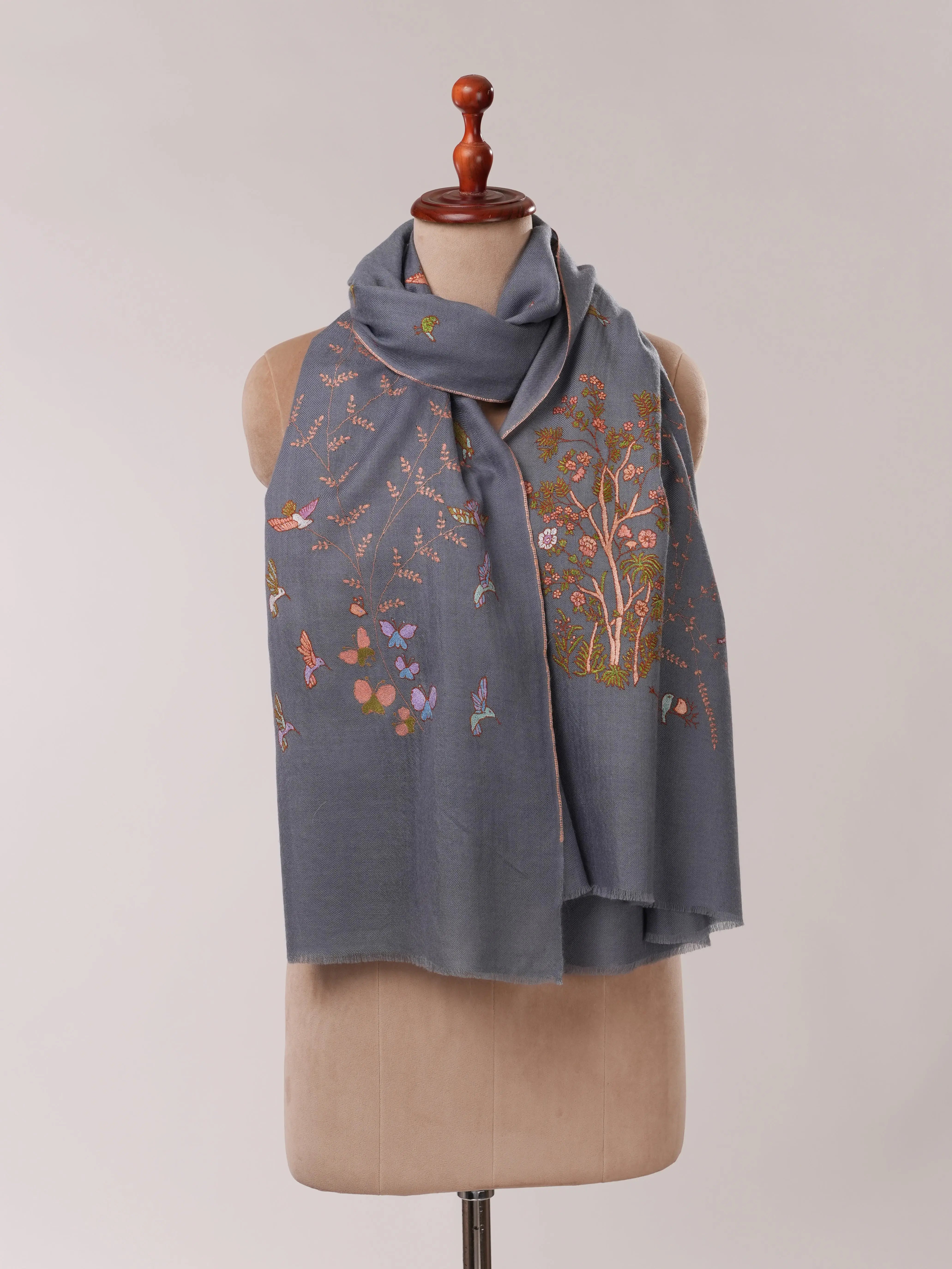 Slate Grey Cashmere Scarf with Hand Embroidery Shahkaar.com