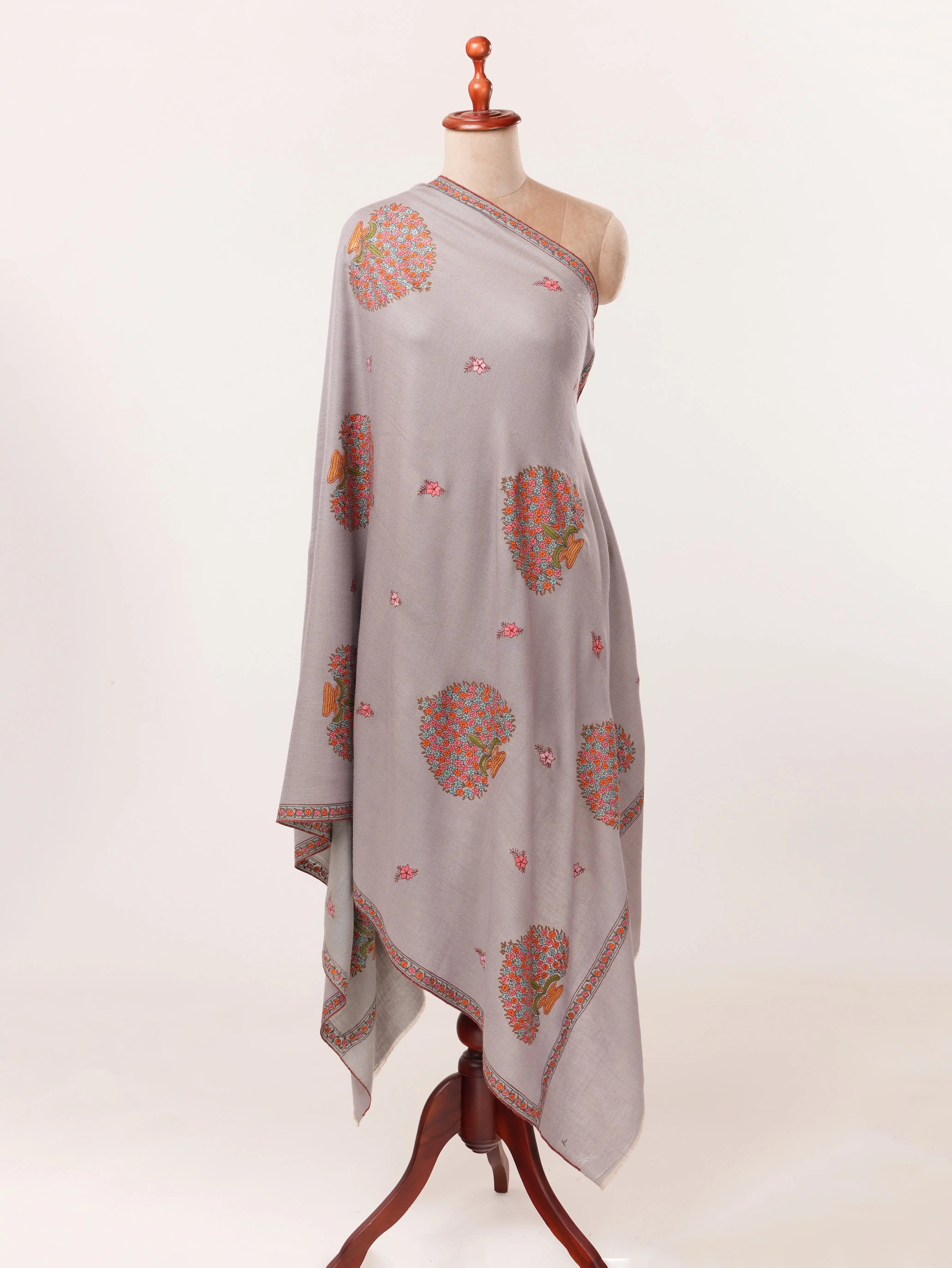 Kashmiri Handwoven Dualtone Pashmina Shawl with Mughal Buteh Sozni Embroidery Shahkaar.com