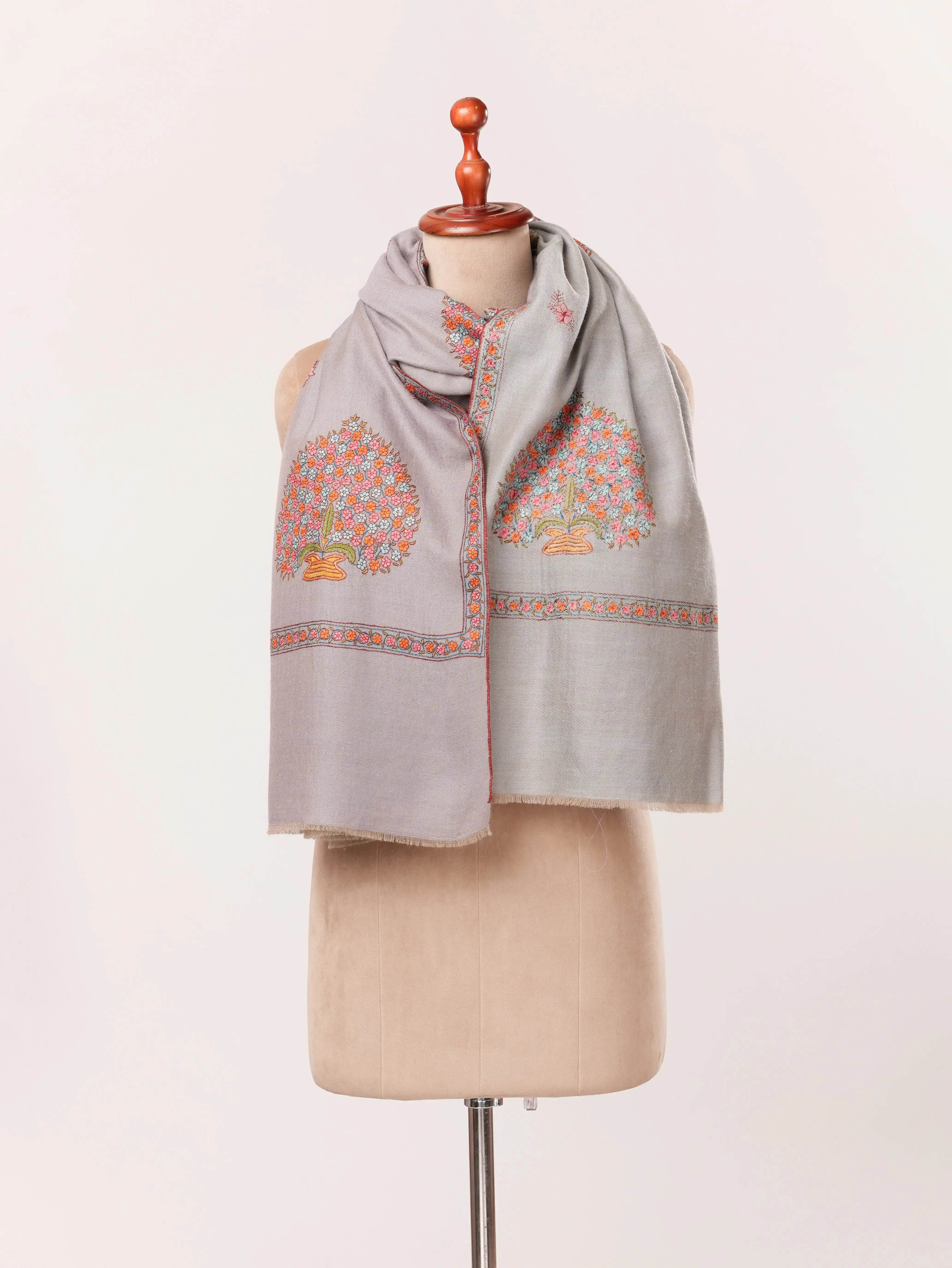 Kashmiri Handwoven Dualtone Pashmina Shawl with Mughal Buteh Sozni Embroidery Shahkaar.com