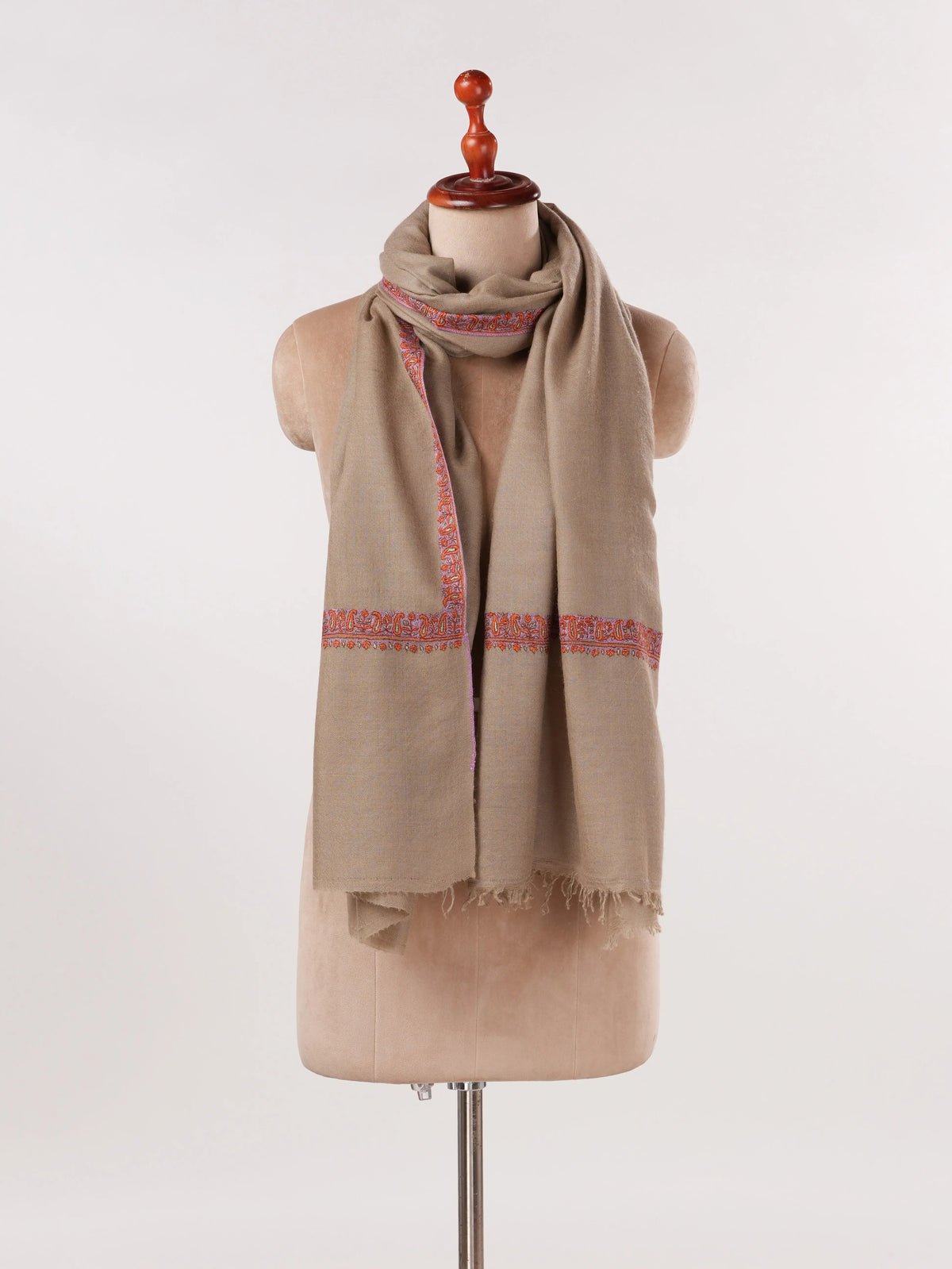 Taupe Original Pashmina Shawl with Hashia Hand Embroidery Shahkaar.com