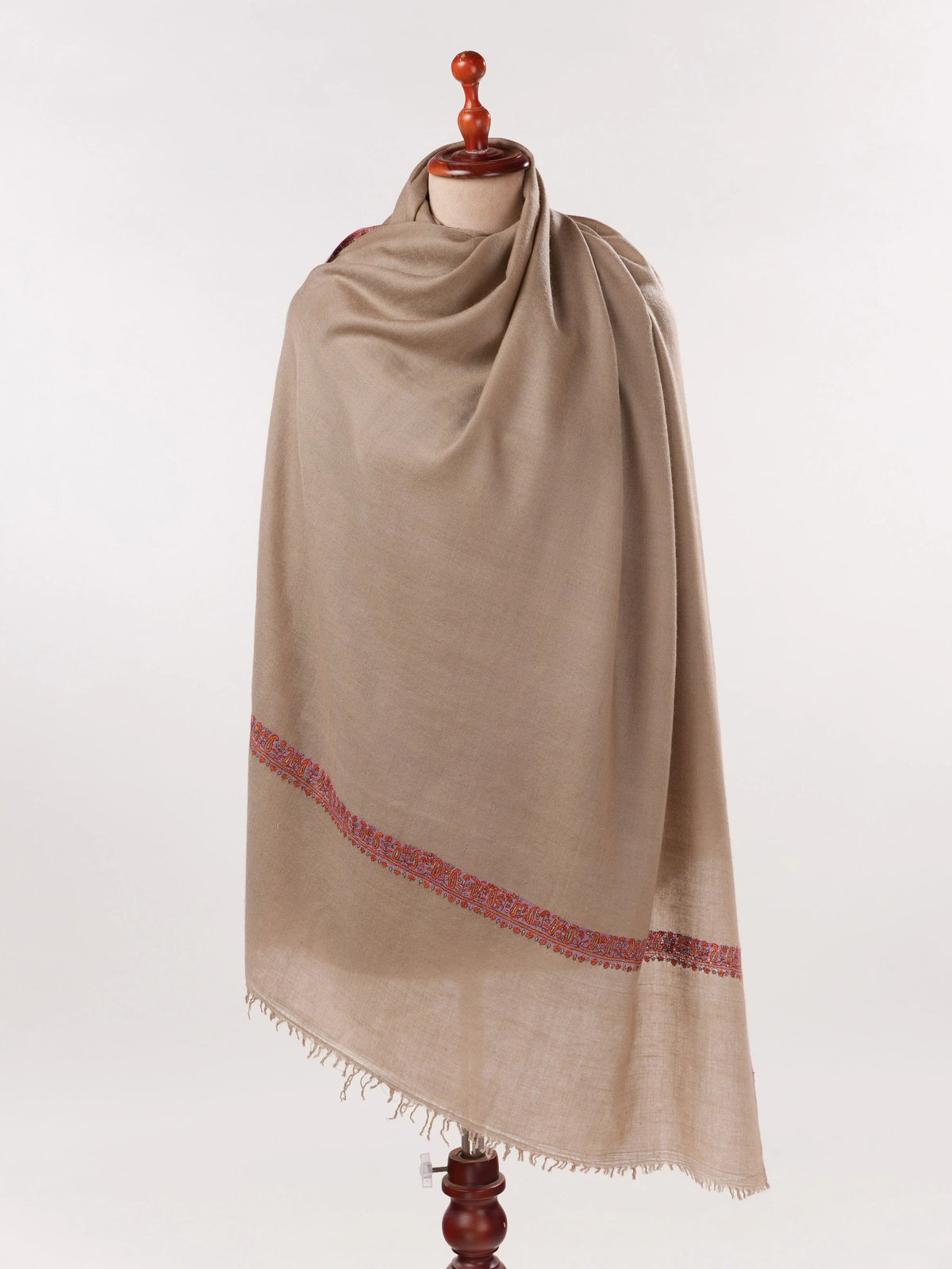 Taupe Original Pashmina Shawl with Hashia Hand Embroidery Shahkaar.com