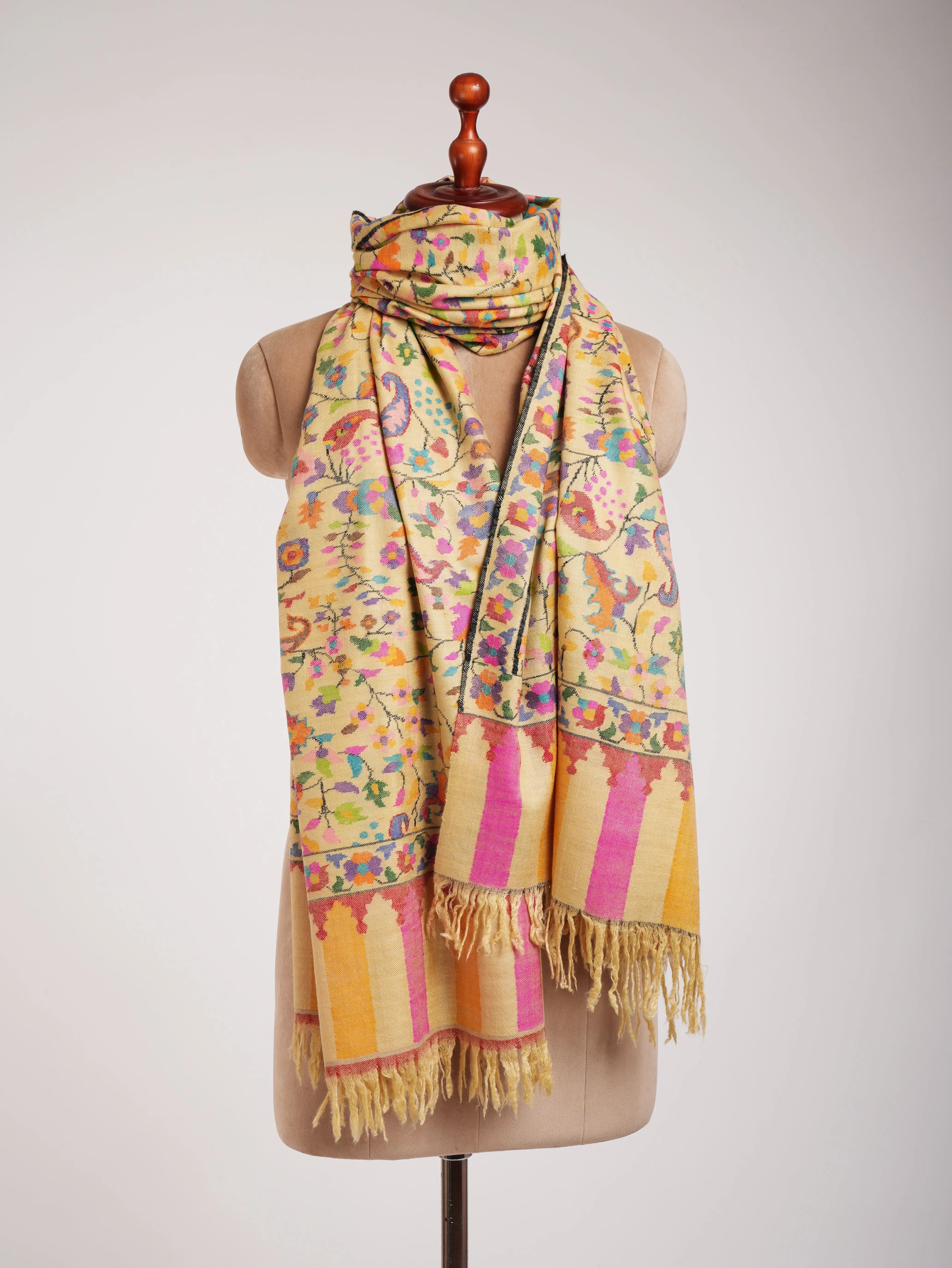 Yellow Handwoven Kashmiri Kani Pashmina Shawl Shahkaar