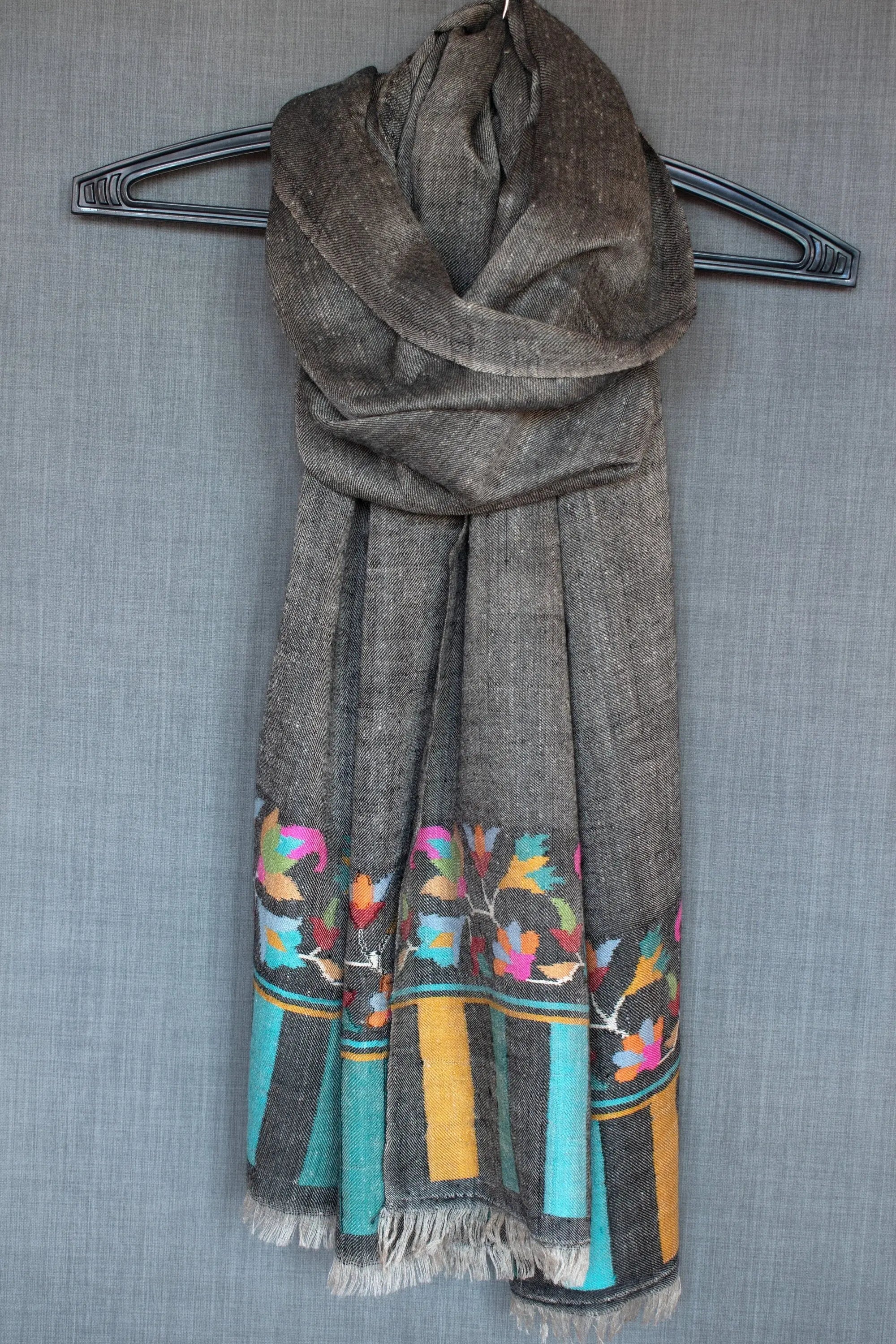 Zamaan Cashmere Scarf, Pure Pashmina Wrap, Kashmiri Kani Weaving, Handmade, 28x80" Shahkaar