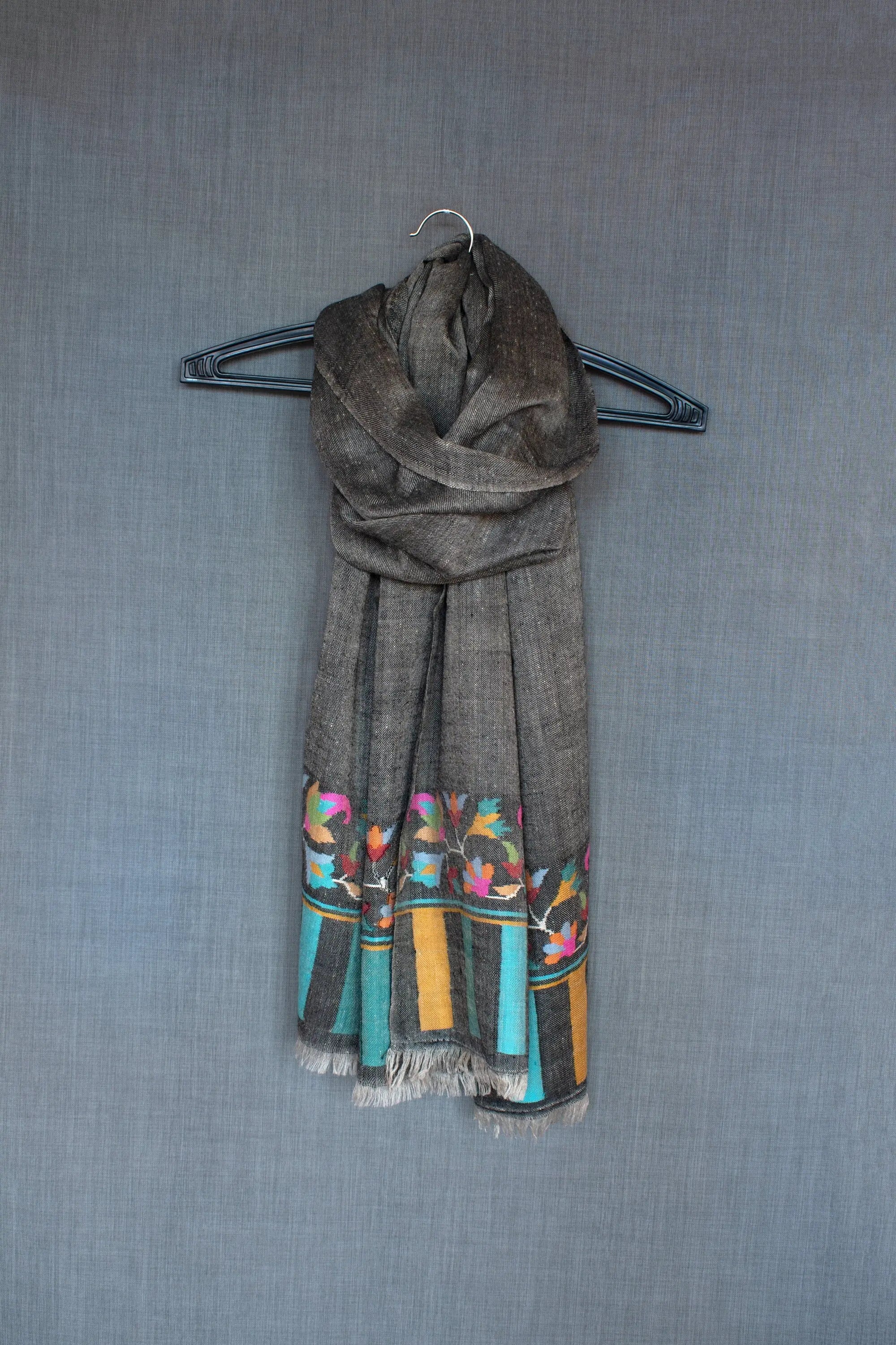 Zamaan Cashmere Scarf, Pure Pashmina Wrap, Kashmiri Kani Weaving, Handmade, 28x80" Shahkaar