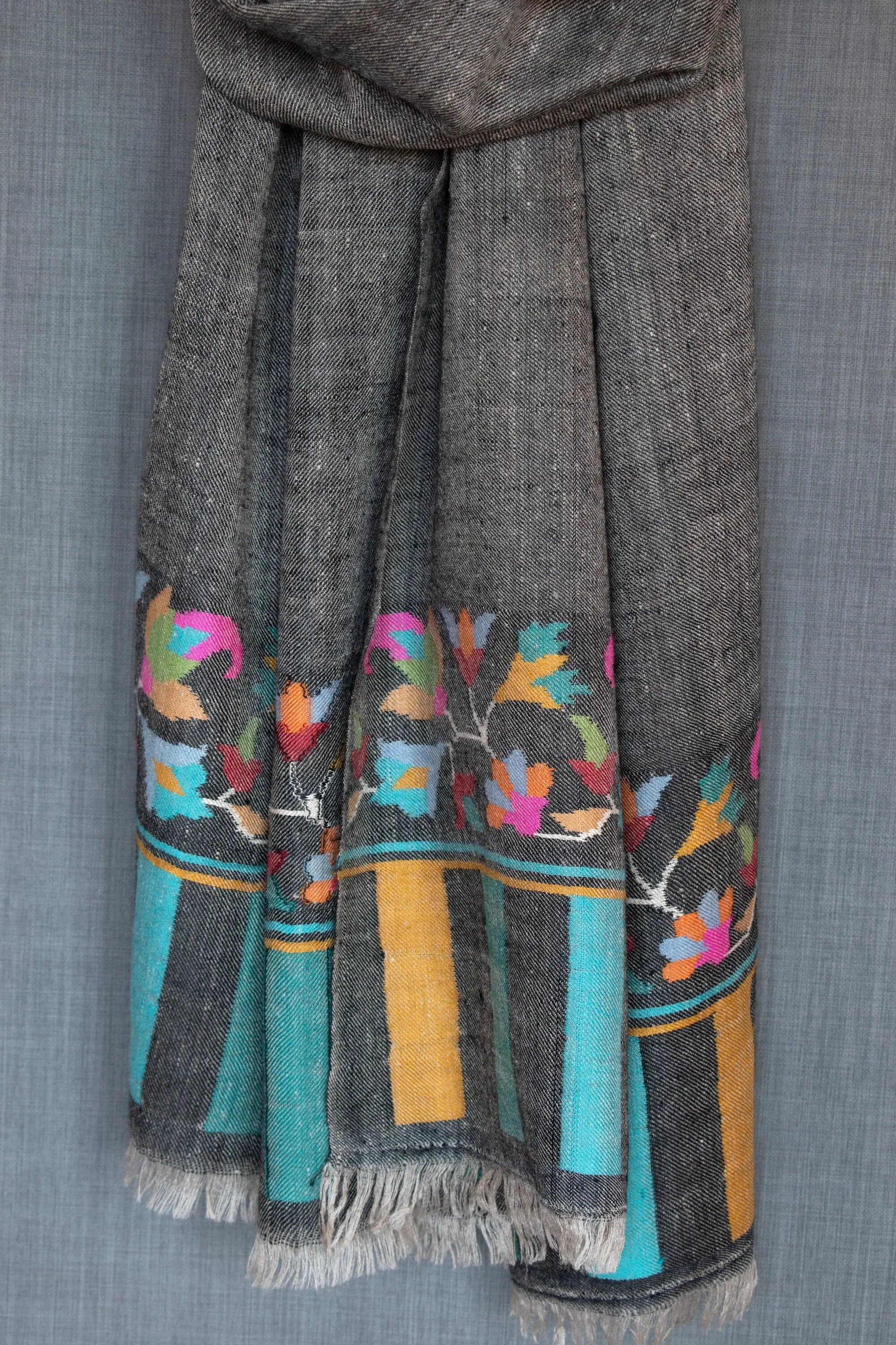 Zamaan Cashmere Scarf, Pure Pashmina Wrap, Kashmiri Kani Weaving, Handmade, 28x80" Shahkaar