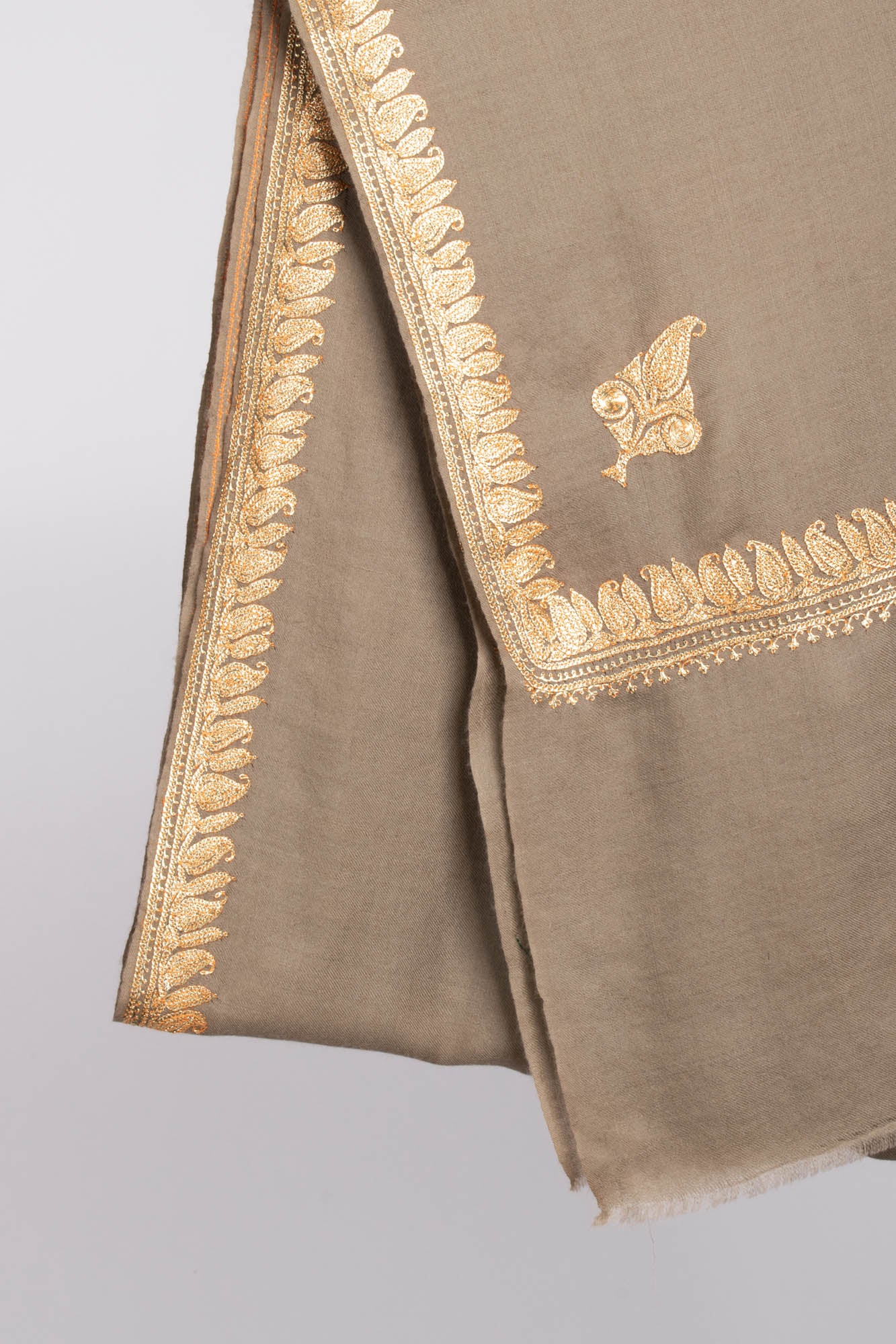 Gold Tilla Embroidered On Toosh Color Pashmina Shawl - CARLSBAD
