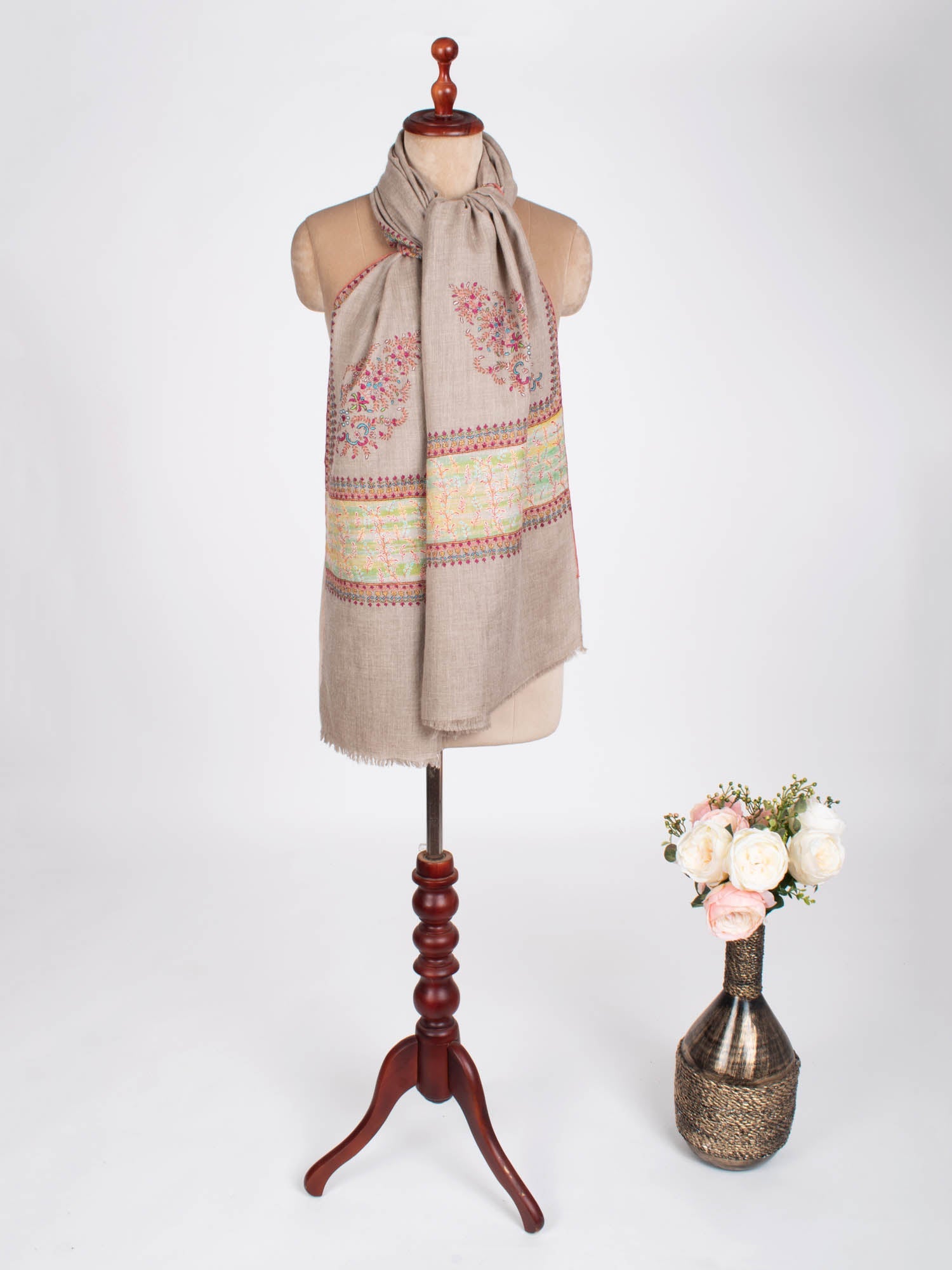 Gray Palla Embroidered Stylish Pashmina Shawl - NAPPANEE Shahkaar