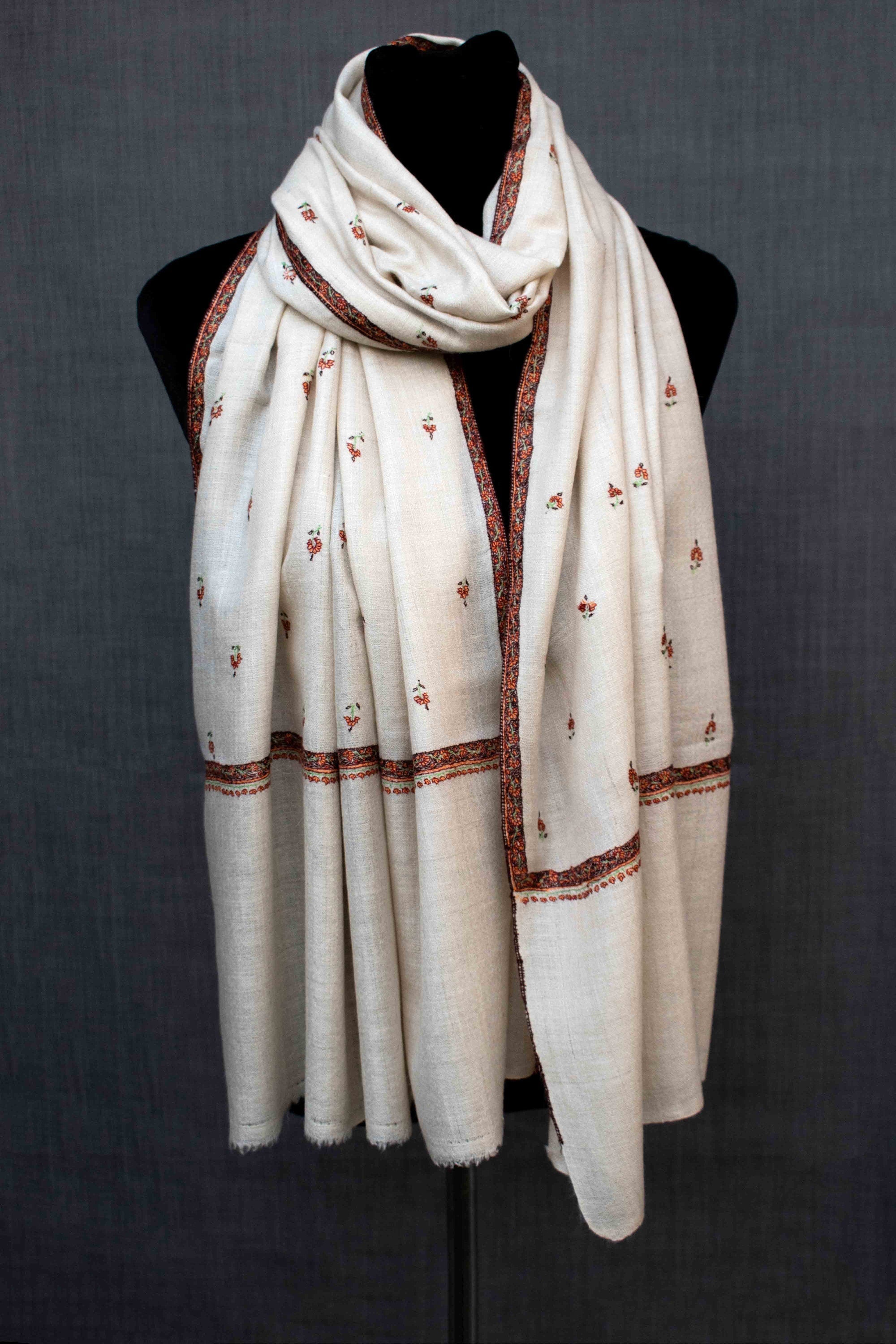 LA GRANDE SALDI INVERNALI Sciarpa Gulshan Buti Dar Kashmiri, Ricamo a mano, Pashmina tessuta a mano
