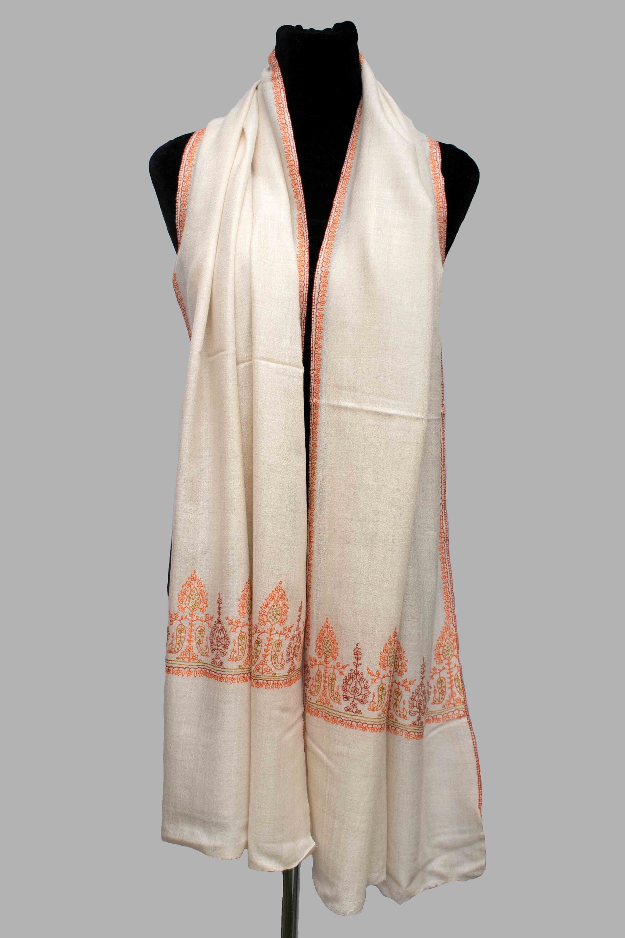 Ivoire naturel belle main brodée pur cachemire Pashmina écharpe Wrap châle tissé à la main