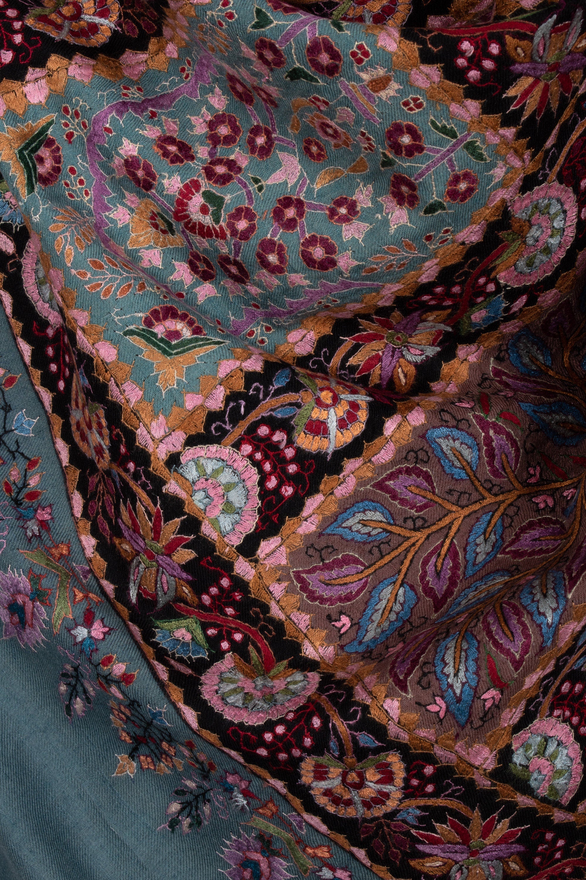 Kashmiri Pashmina Shawl, Special Indian Embroidery Wrap, Dark Cerulean Blue, Hand Embroidered Shawl, Exclusive Shawl, 40x80" - PASADENA - Shahkaar