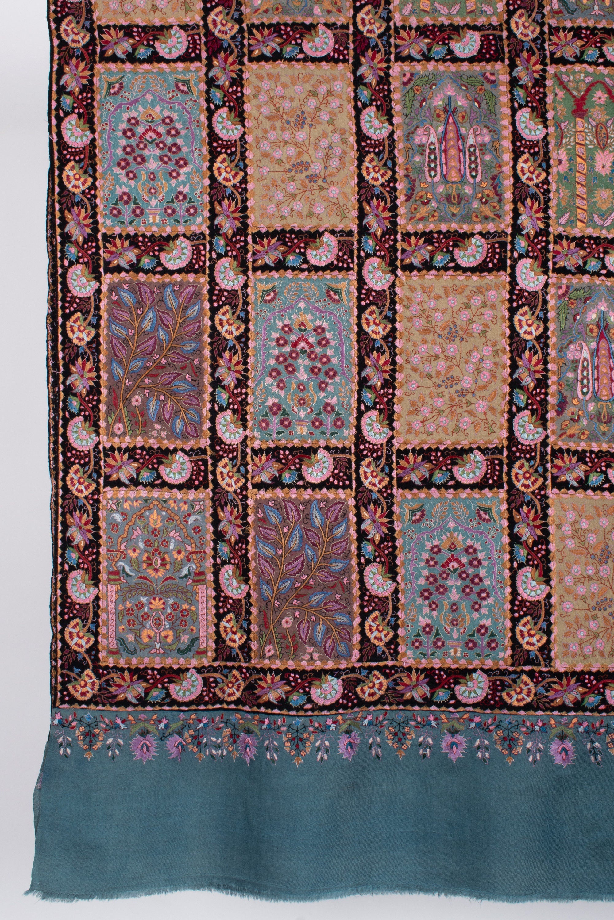 Kashmiri Pashmina Shawl, Special Indian Embroidery Wrap, Dark Cerulean Blue, Hand Embroidered Shawl, Exclusive Shawl, 40x80" - PASADENA - Shahkaar