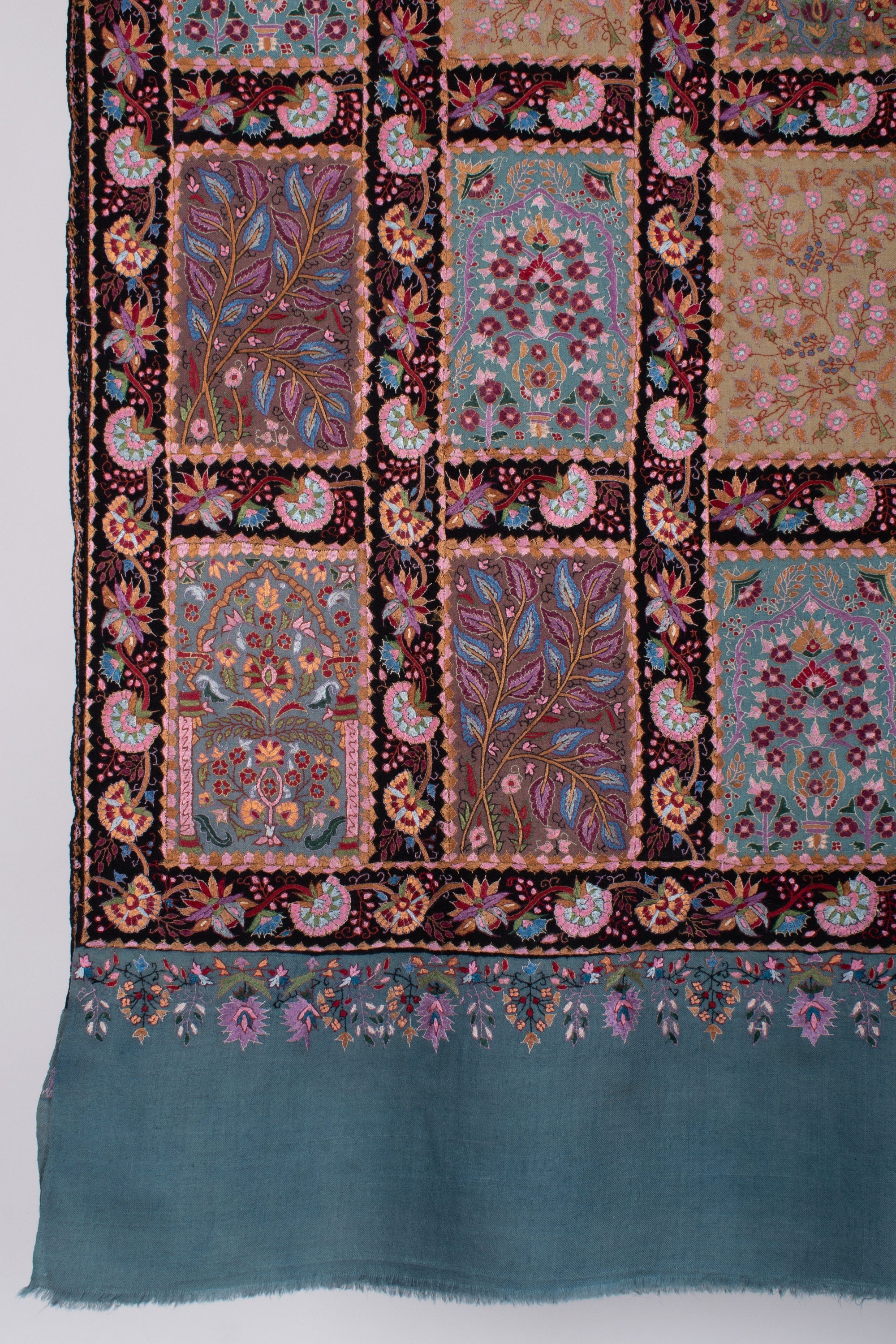 Kashmiri Pashmina Shawl, Special Indian Embroidery Wrap, Dark Cerulean Blue, Hand Embroidered Shawl, Exclusive Shawl, 40x80" - PASADENA - Shahkaar