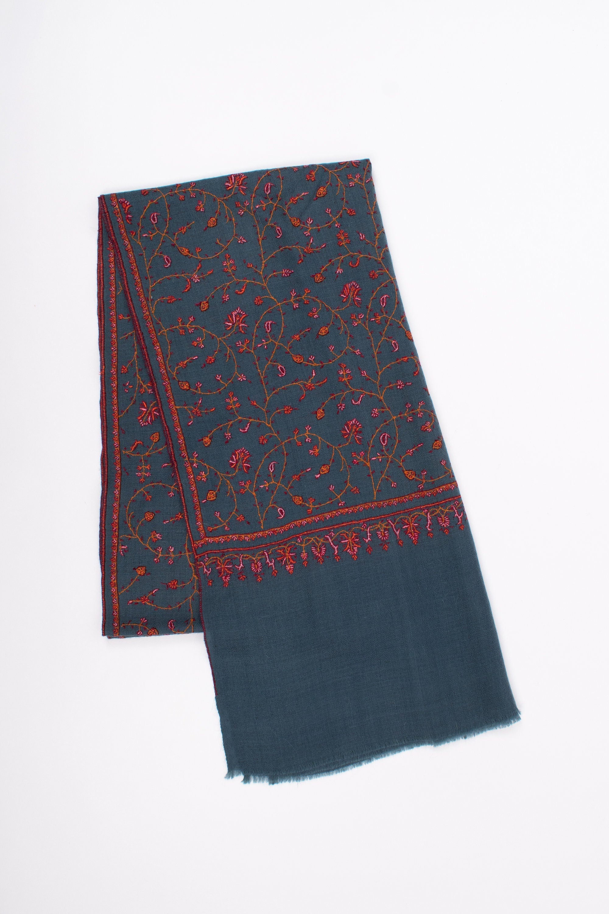 Sciarpe grigio blu, Pashmine super morbide, Ricami ad ago, Scialli Kashmir, Involucri estivi, Sciarpa organica, 28x80" - MARSALA