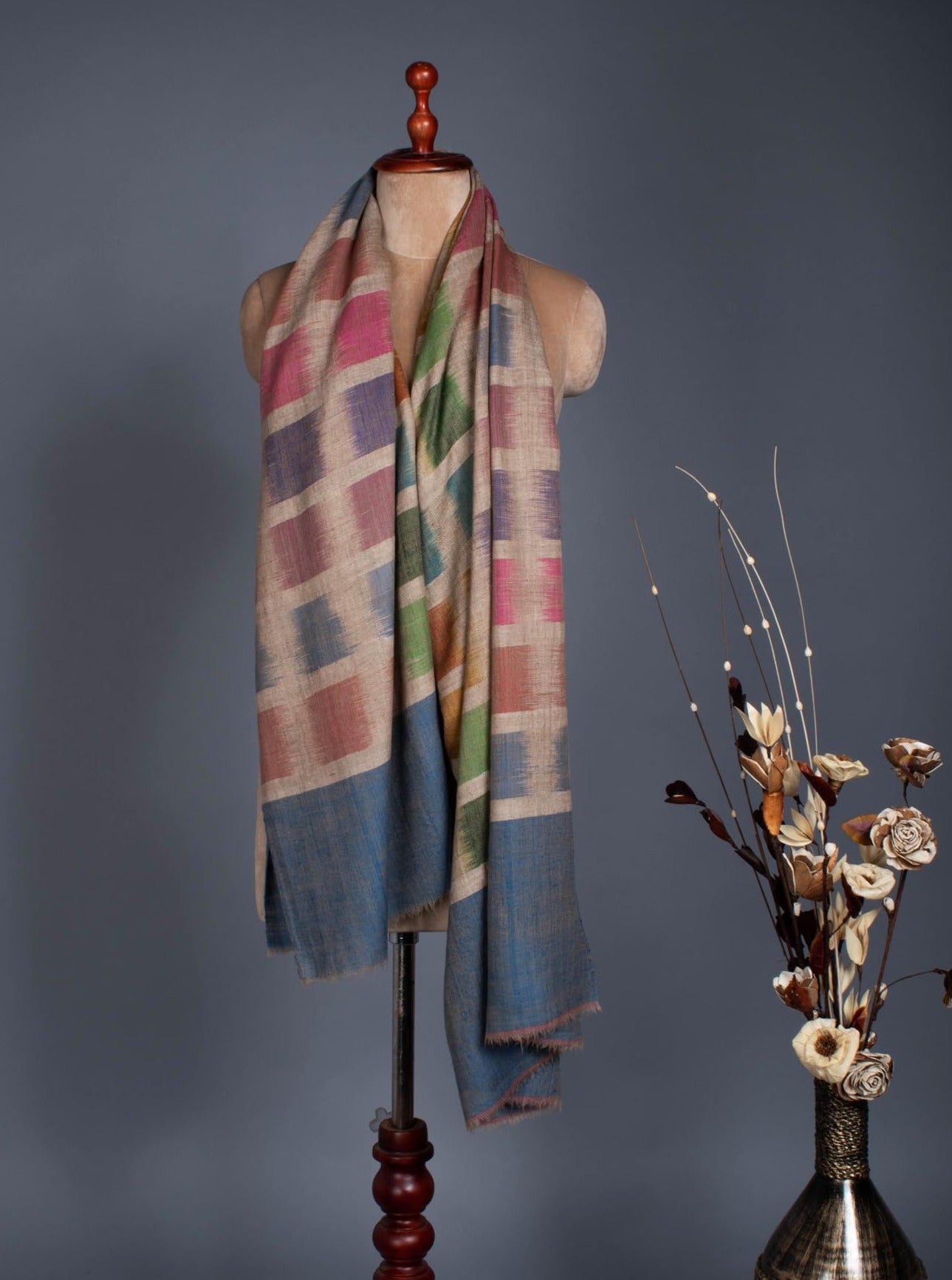 12 Color Fine Artistic Ikat Pashmina - CUTTACK