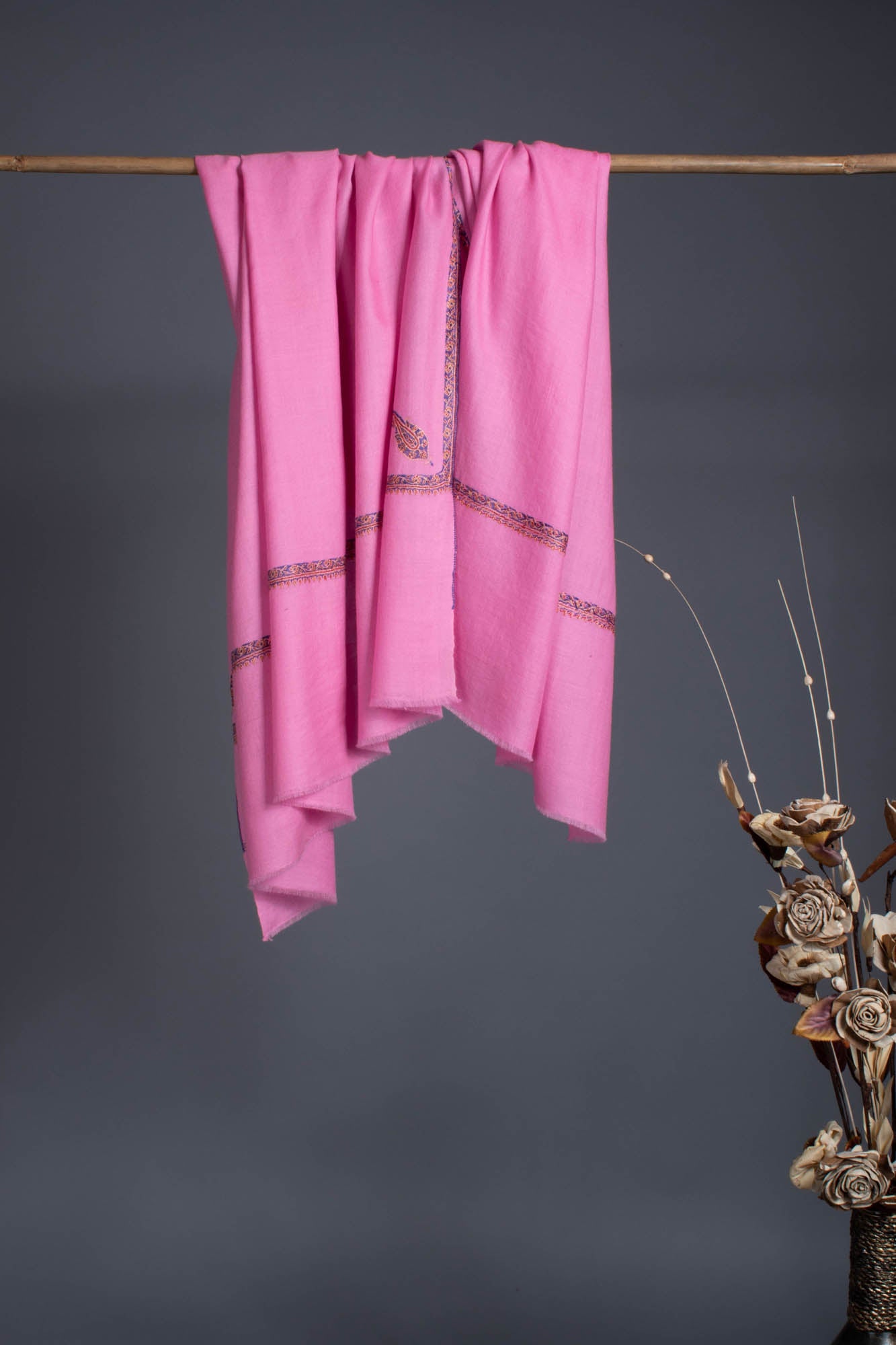 Pink Hand Rama Baildar Cashmere Pashmina Wrap - Hirwaun