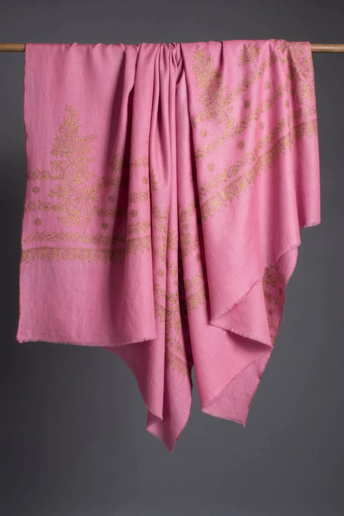 Bubblegum Pink Sozni Embroidered Pashmina Shawl - HAARLEM Shahkaar