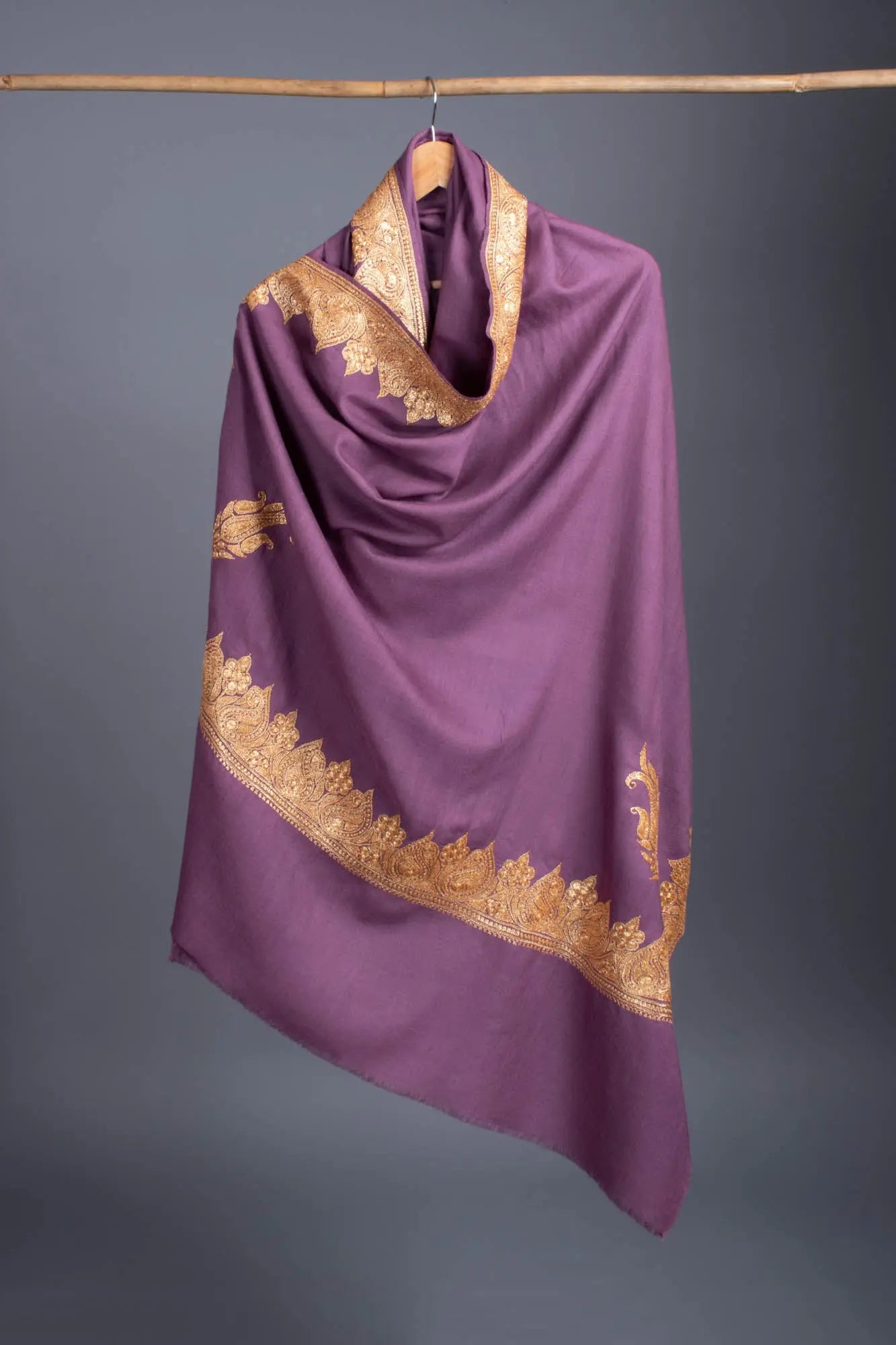 Gold and Purple Handloomed Wedding Pashmina - ICARIA Shahkaar