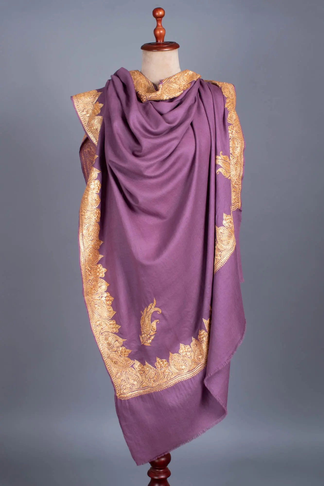 Gold and Purple Handloomed Wedding Pashmina - ICARIA Shahkaar