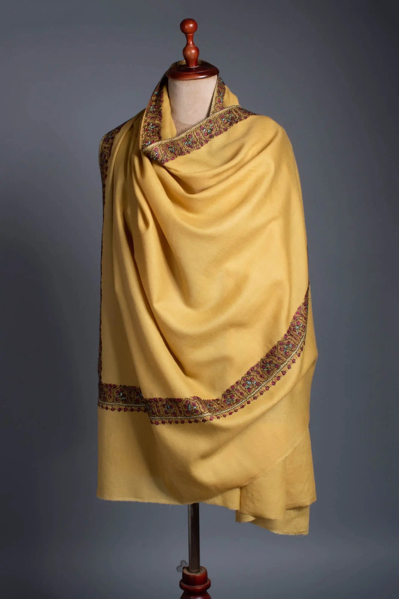 Sunset Yellow Hand Embroidered Shawl - SURRA Shahkaar